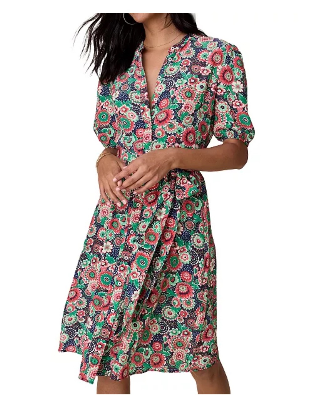 UNTUCKit Short Sleeve Floral Cottage Core Print Midi Alix Dress, Size 2